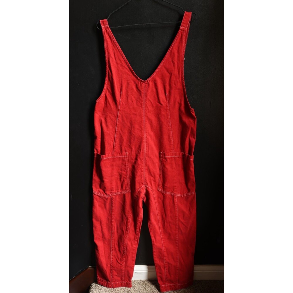 We The Free High Roller Denim Jumpsuit M Pockets Slouchy Utility Free People - Picture 2 of 10